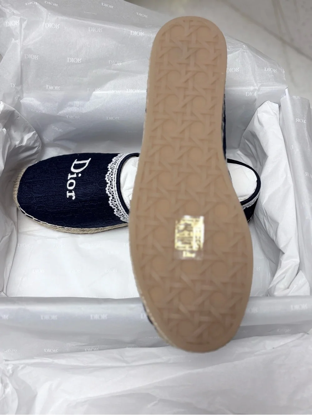 Dior Navy Blue Espadrille Slip-On Shoes with White Logo Sz 37 eu / 7 us - Picture 5 of 7